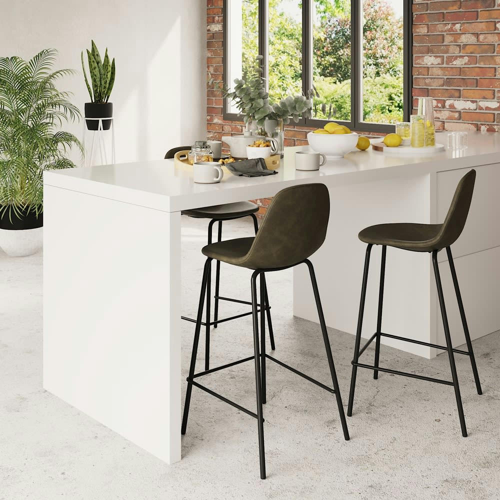 HENRIK - Chaise pour îlot central 65 cm en cuir synthétique vert kaki (x2)
