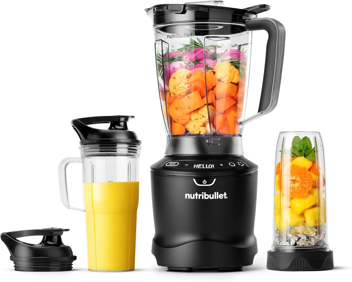 nutribullet SmartSense Blender Combo, 1400W, 64oz Pitcher, 32oz & 24oz Cups, 5-Speed, Smoothies, Ice and Frozen Fruit, Nut Milk, Soup, Matte Black, NBF50700AK