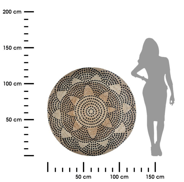 Dywan okrągły pleciony z juty geometryczny 120 cm beżowo-brązowy do salonu