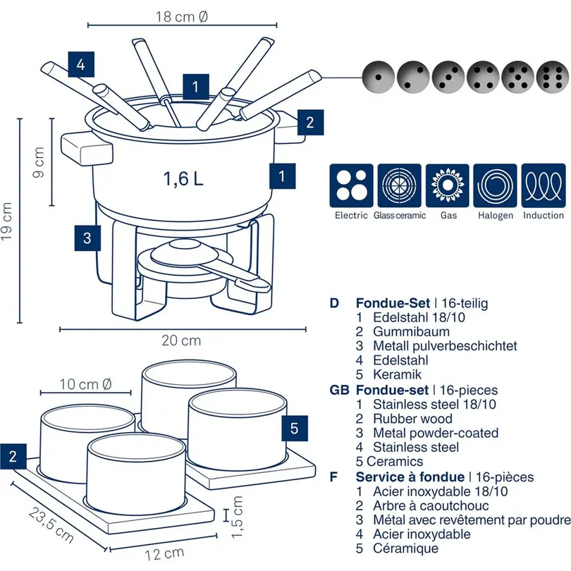Fondue-Set 16-teilig Gunten
