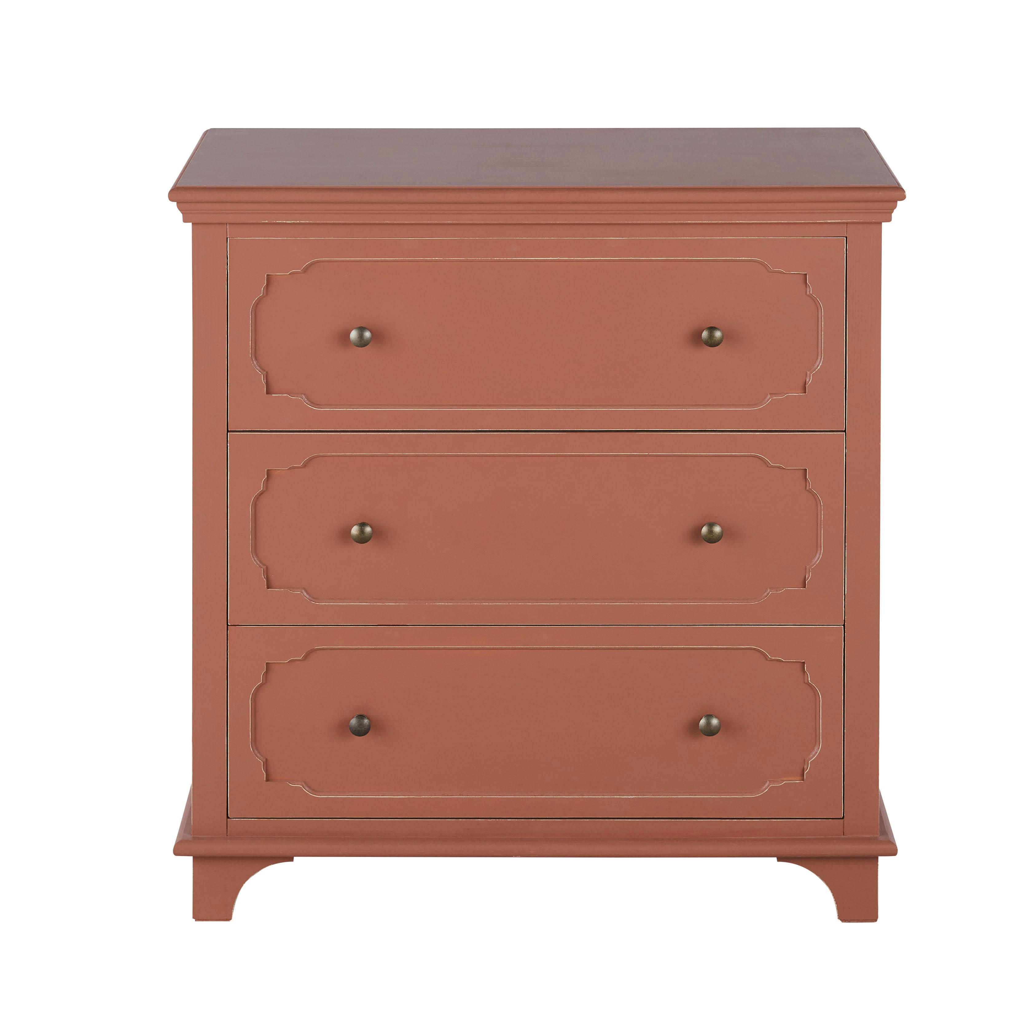 Selena - Commode 3 tiroirs terracotta et métal coloris laiton