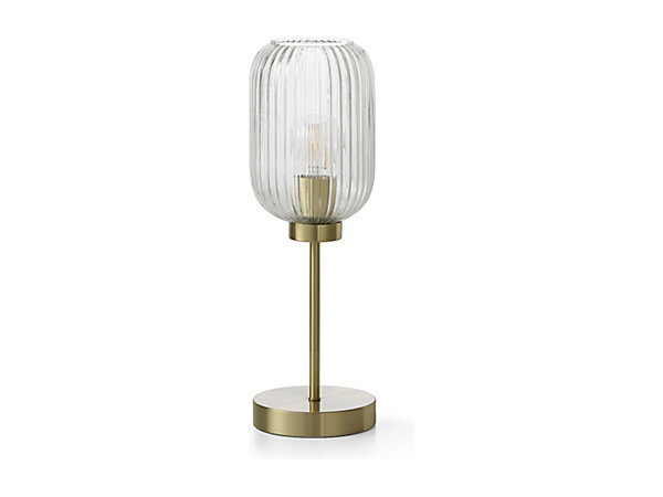 Lampe à poser en métal et verre strié - L. 14 x P. 14 x H. 43,5 cm - Doré - LOUXOR