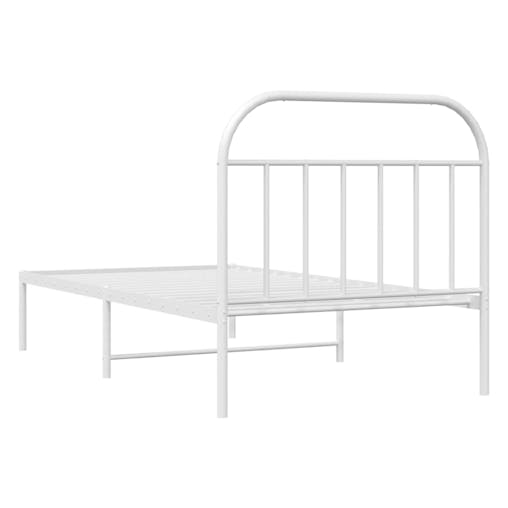 NNEVL Metal Bed Frame with Headboard White 107x203 cm