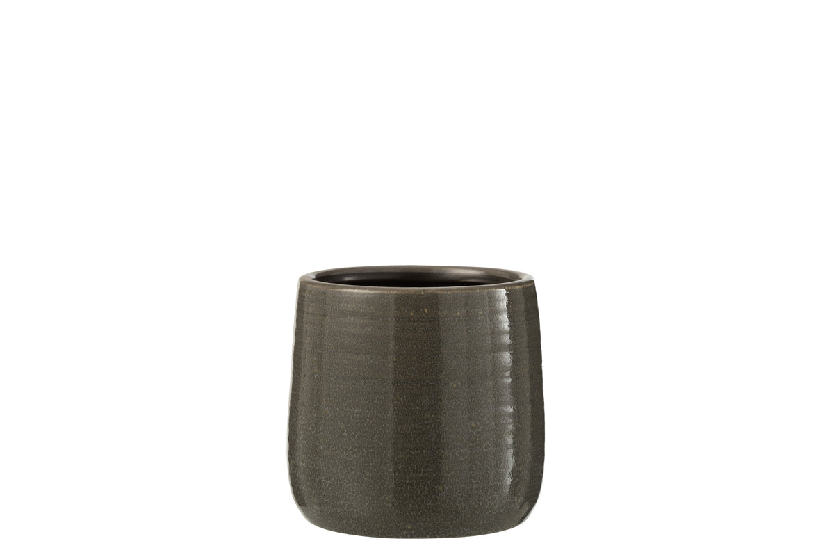 J-Line bloempot Effen - keramiek - grijs - small - 2 stuks - Ø 12 cm