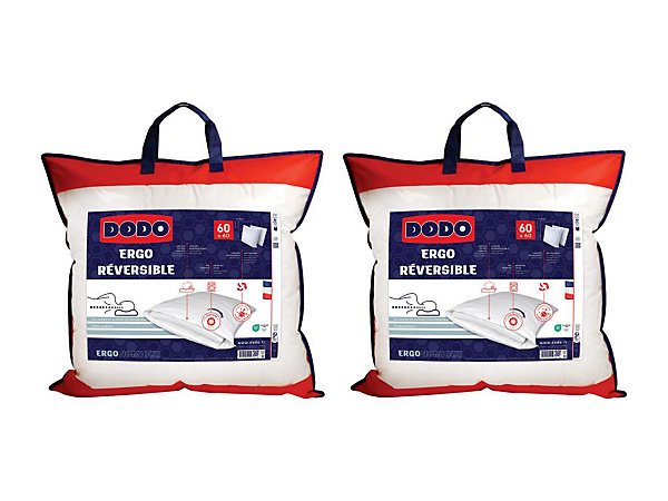 Lot de 2 oreillers DODO ergonomiques anti-acariens à mémoire de forme - 60 x 60 cm - COEUR ADAPT