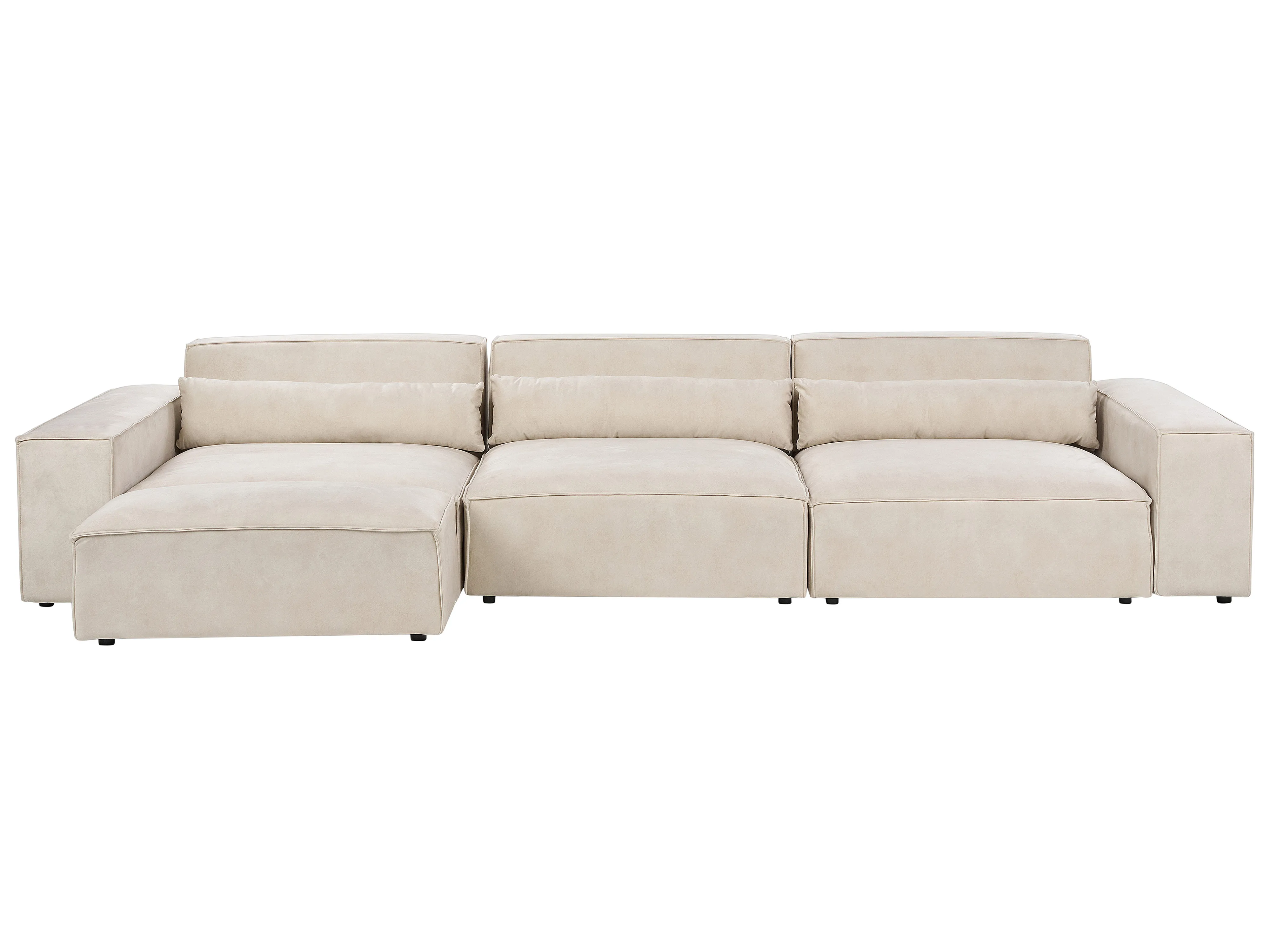 Modular Sofa 3 Seater HELLNAR Velvet Light Beige with Ottoman