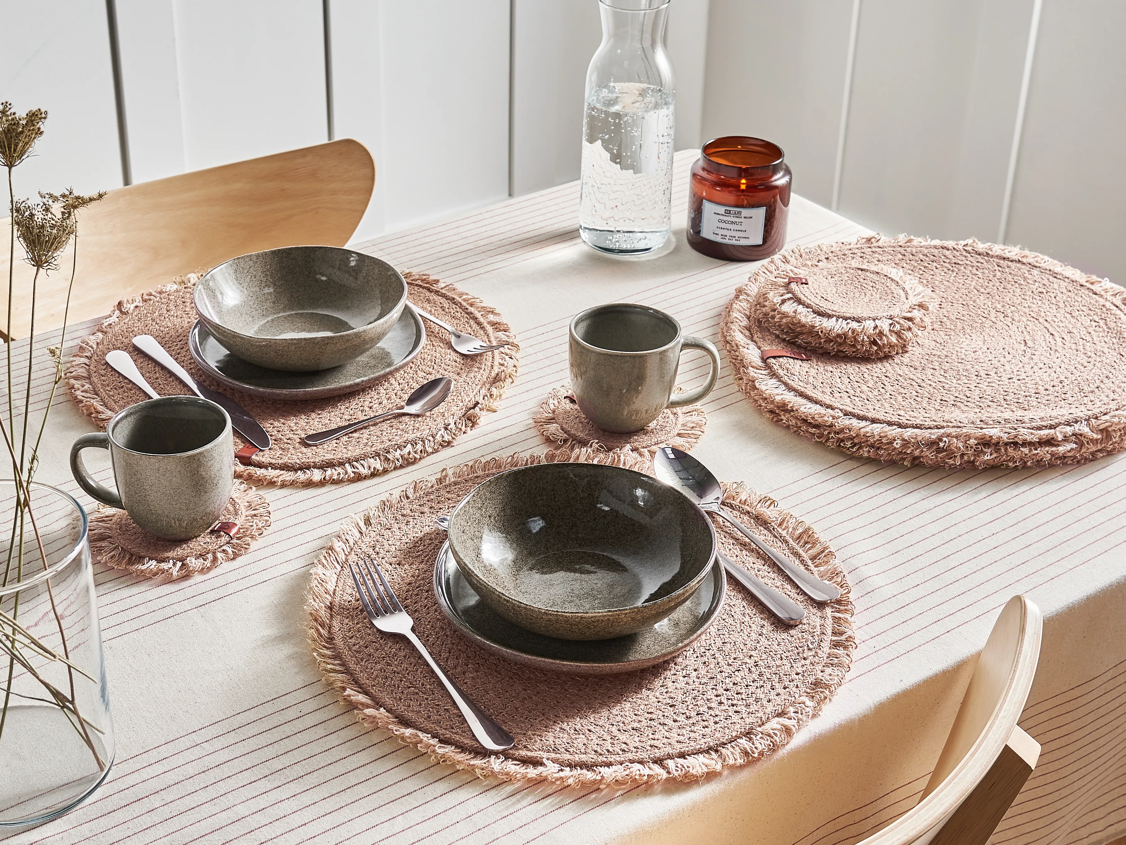 12 Piece Placemats and Coasters Set RIBBERY Jute Natural