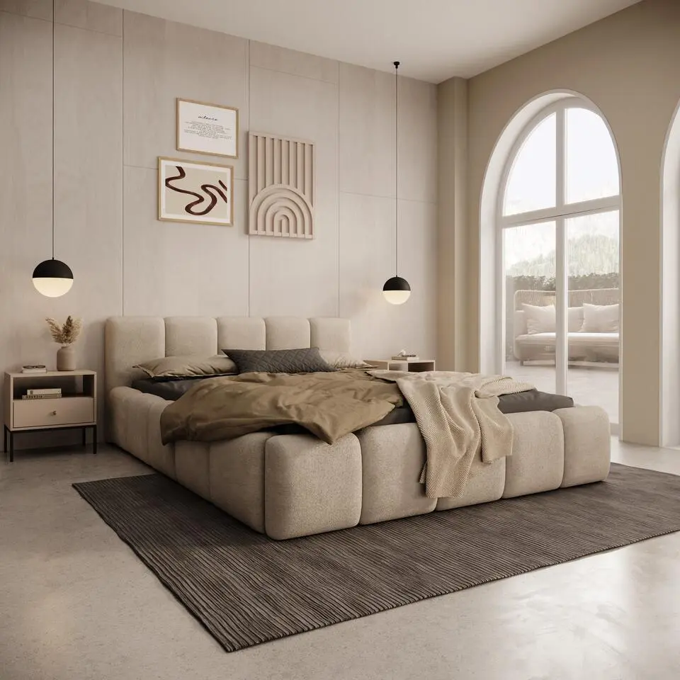 Meubella - Karisma - Tweepersoonsbed - Teddystof beige - 140x200 cm