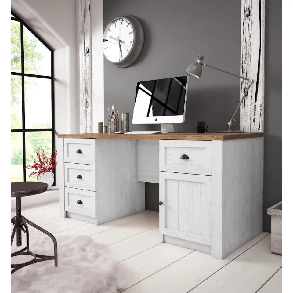 Meubella - Bureau Parello - Wit - Eiken - 160 cm
