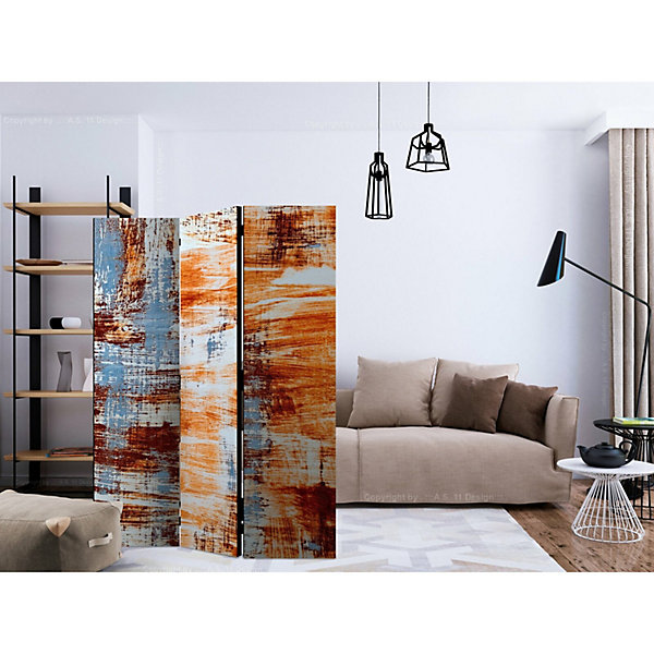 Paravent Anticorrosion Design Moderne et Pratique 3 Volets 135 x 172 cm Orange et Gris