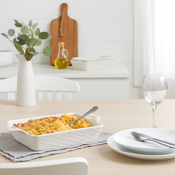 Zestaw 2 prostokątnych naczyń do zapiekania otwarta rączka porcelana