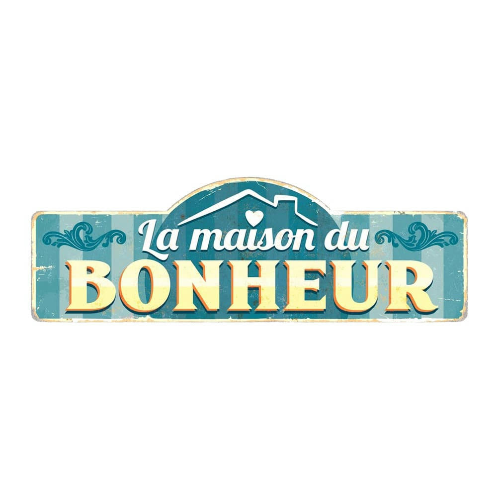 BONHEUR - Grande plaque métallique bonheur 90x30