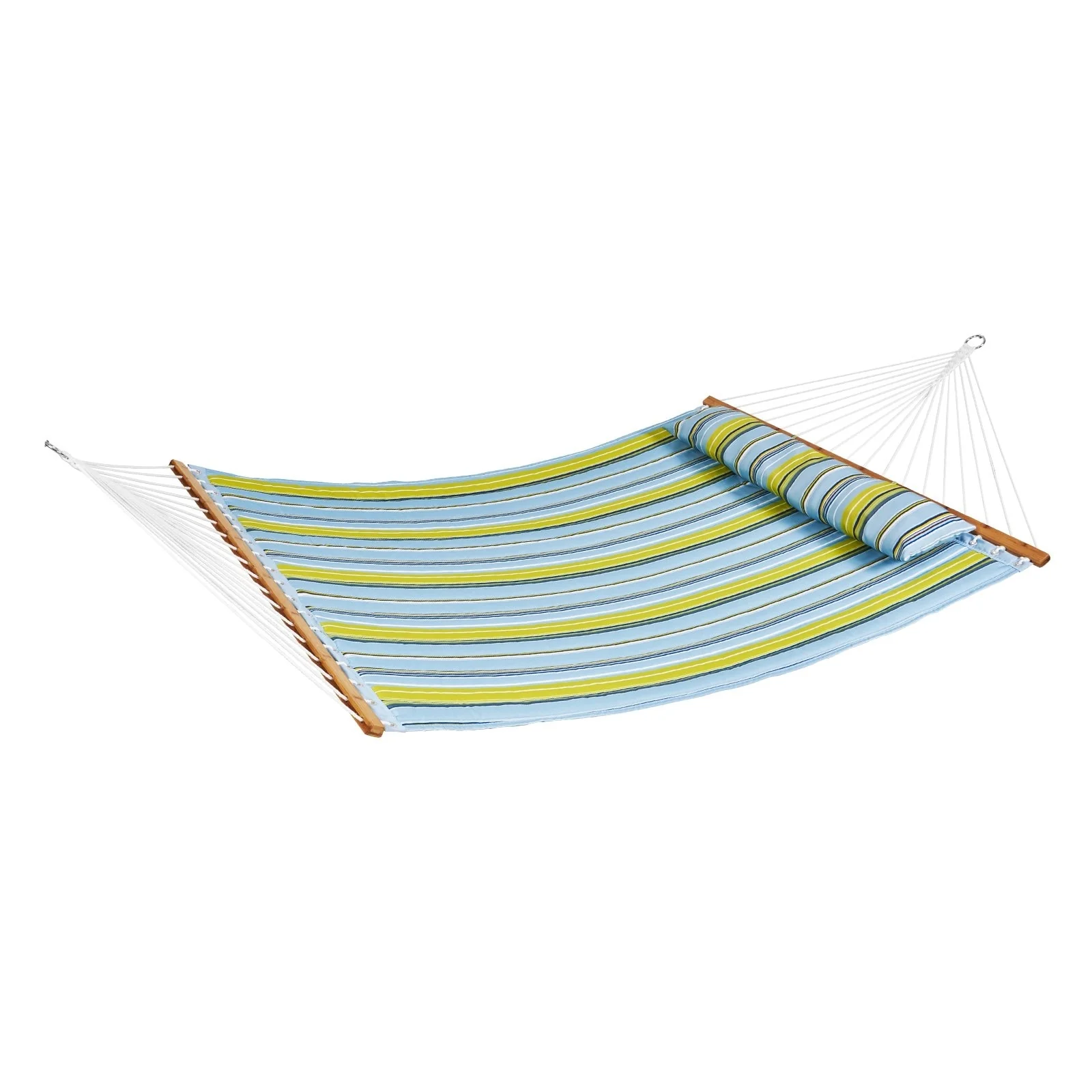 Green Stripe Quilted Cotton Hammock, 2-Person and No Stand - 55.1” L x 74.8” H