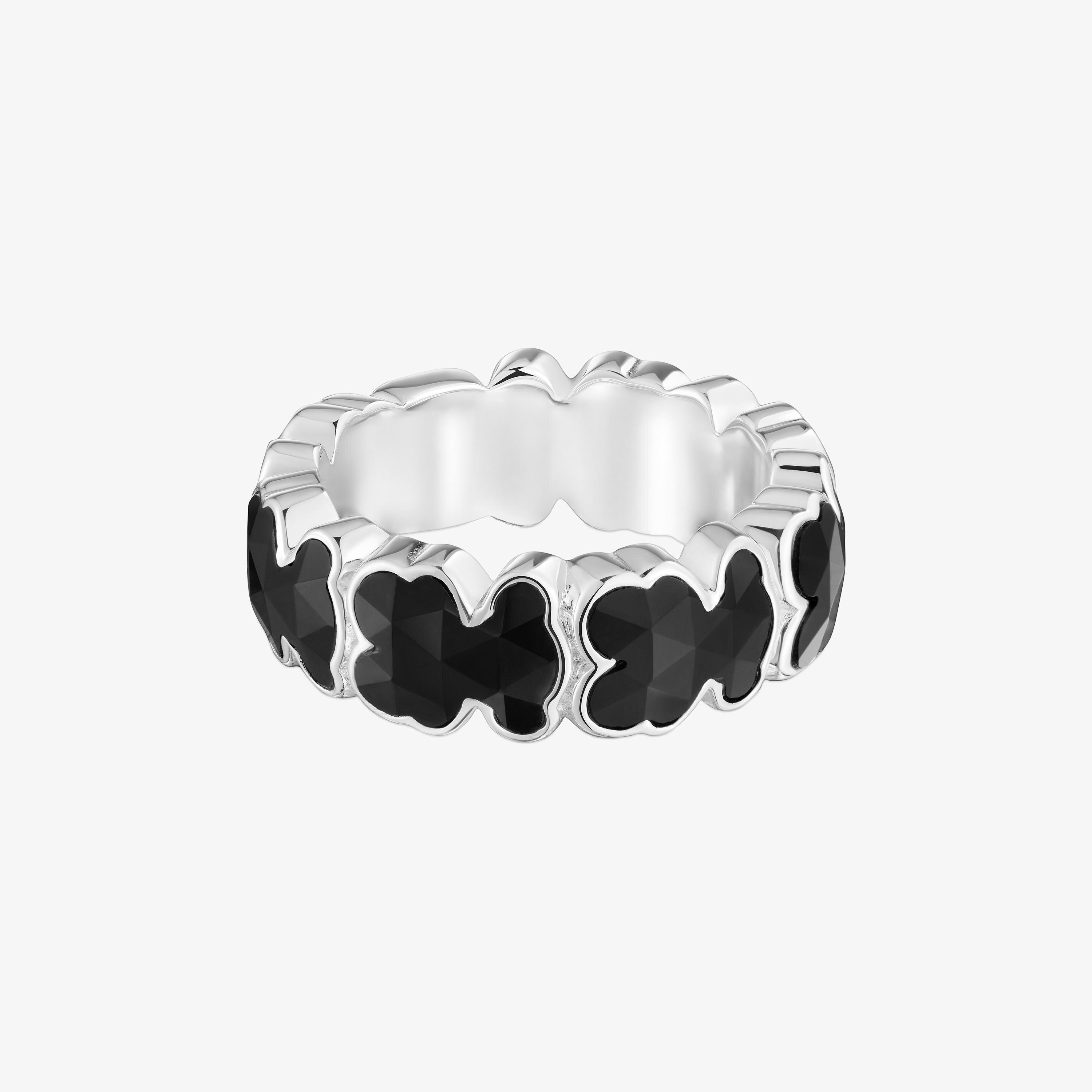 Anillo mediano de plata y osos en ónix Icon Color