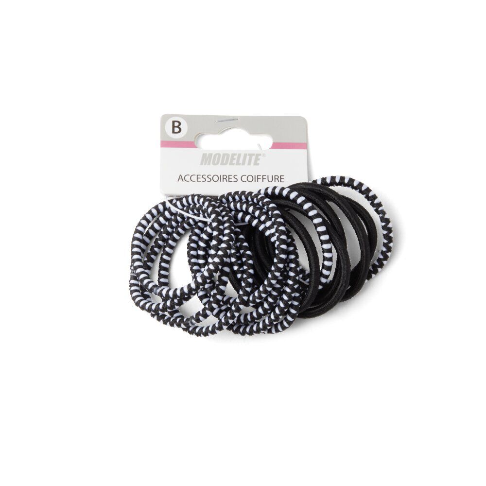 Lot de 15 élastiques à cheveux polyester noir et blanc