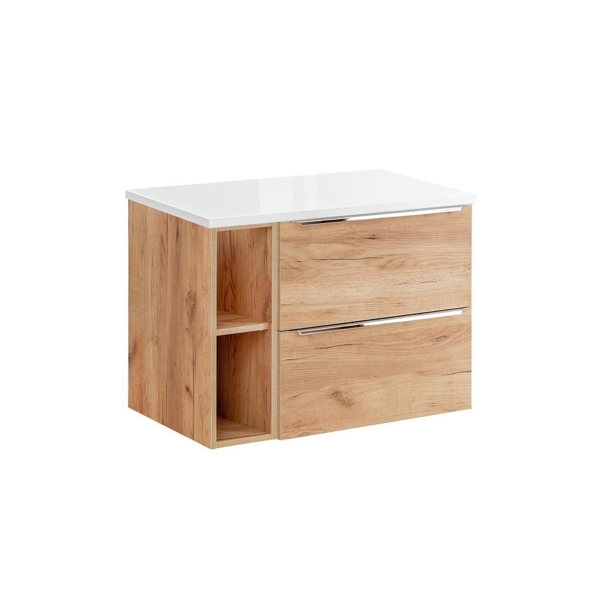 - Meuble sous-vasque 80cm 2 niches naturel et blanc