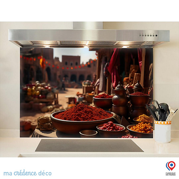 Crédence cuisine fond de hotte Epices et Maroc - Verre trempé - L 90 cm x H 70 cm - MaCrédenceDéco