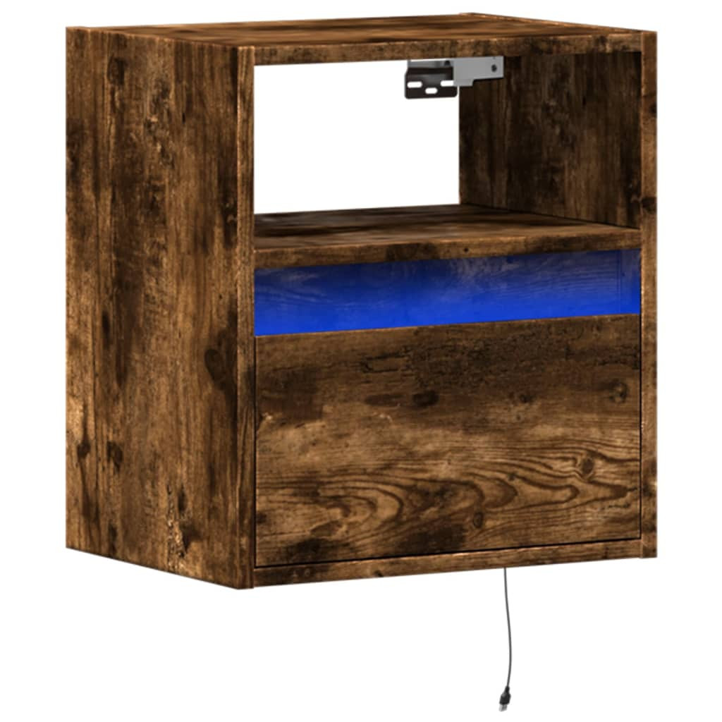 Szafka Nocna Brązowa z Szufladą Wisząca z LED Do Sypialni 41x31x45 cm