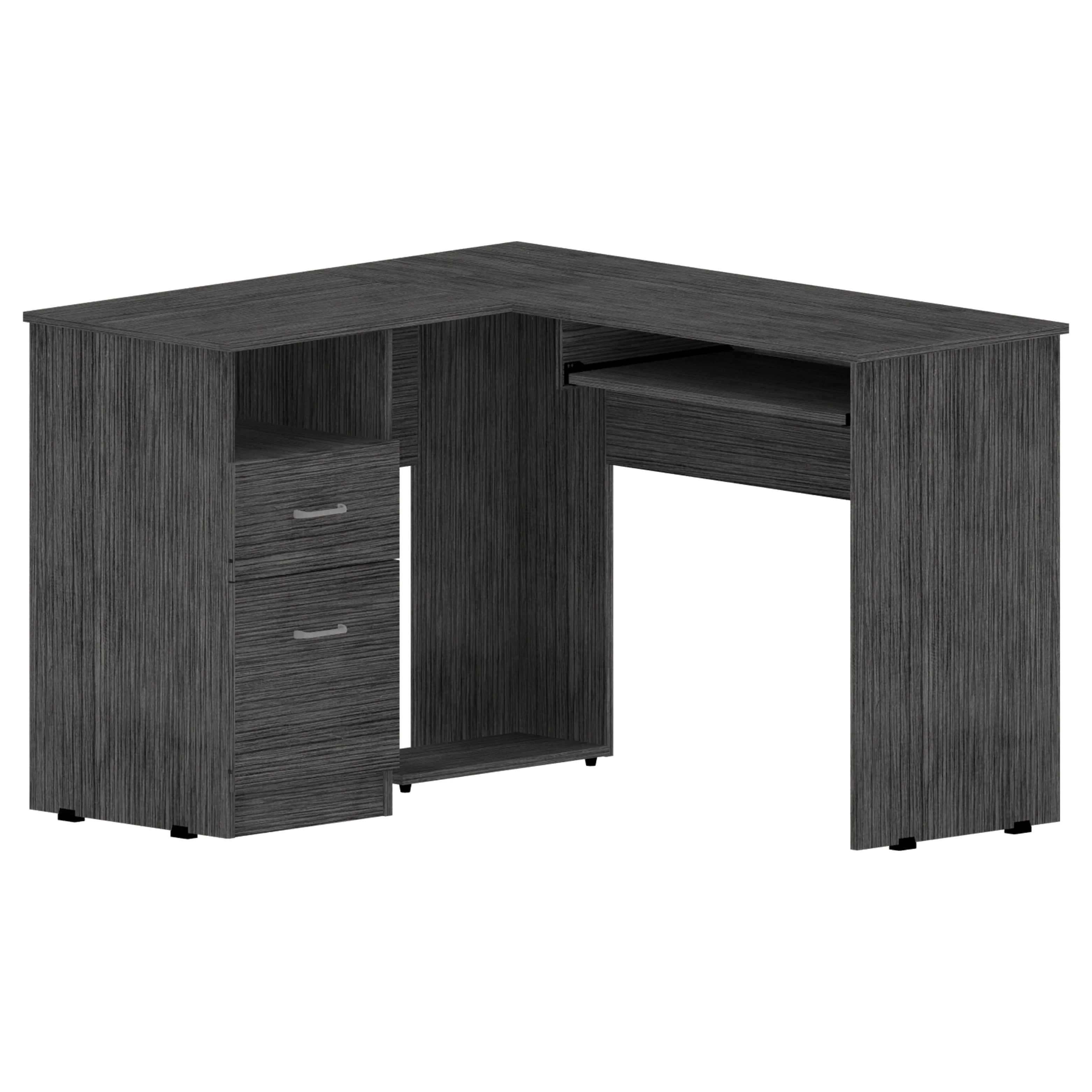 FM Furniture Raleigh L-Shaped Desk with Two Drawers, One Shelf and CPU Storage