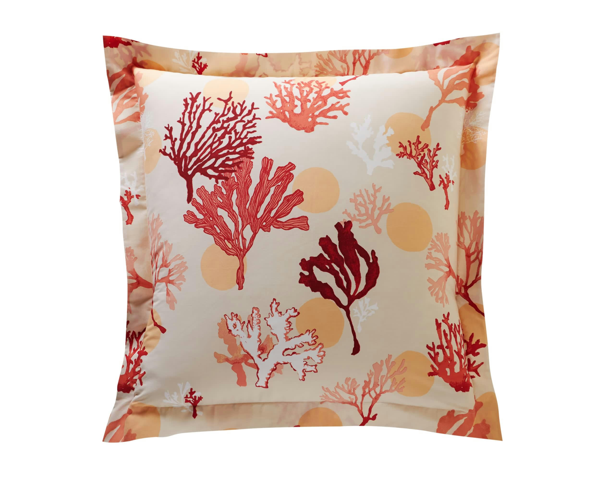 CORAUX - Taie d'oreiller carrée en percale de coton orange corail