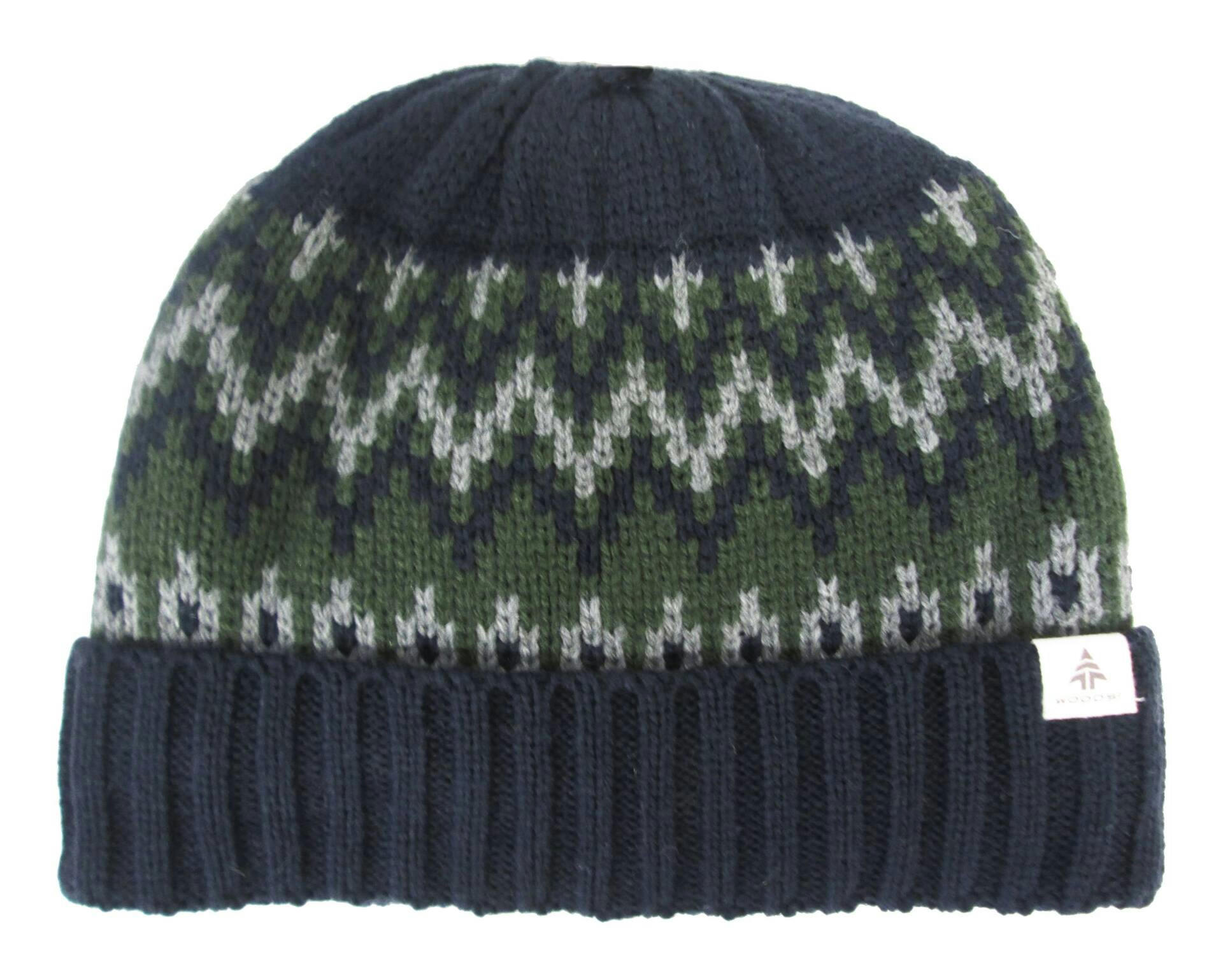 Woods Men's Fleece Lined Nordic Knit Toque Beanie Hat Winter Ski/Snow Sports, Navy/Olive