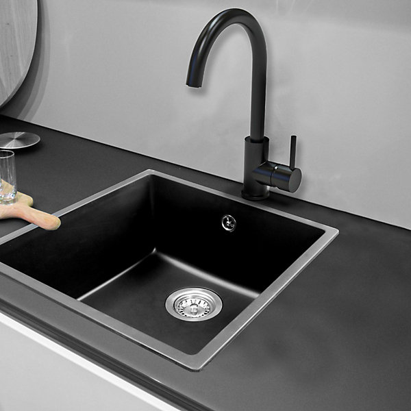 Evier 1 cuve seule 54x44 en résine noir Essebagno Sierra