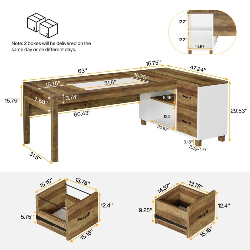 78.7 Large L-shaped Executive Computer Desk with Filing Cabinet