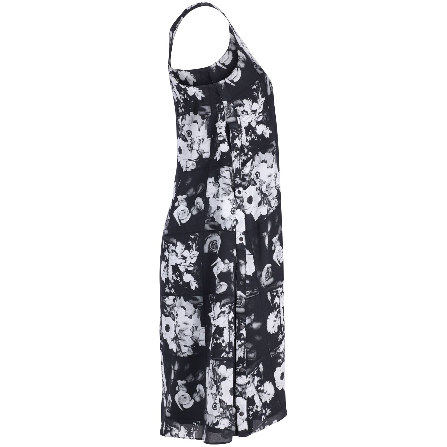 Kenzo Preloved Floral Print Midi Dress in Black and White Silk