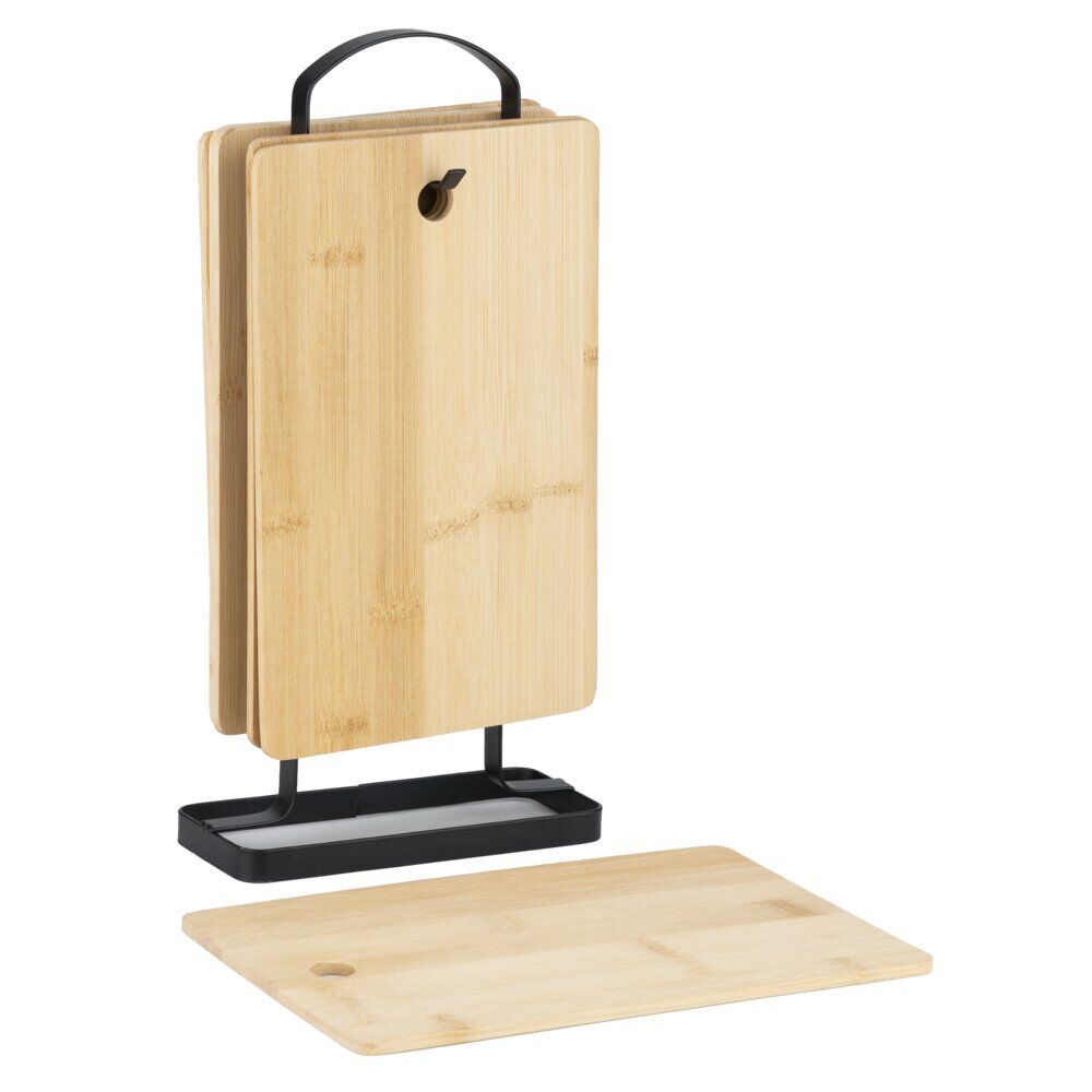 Planche à découper bambou x6 avec support métal noir 15x26cm