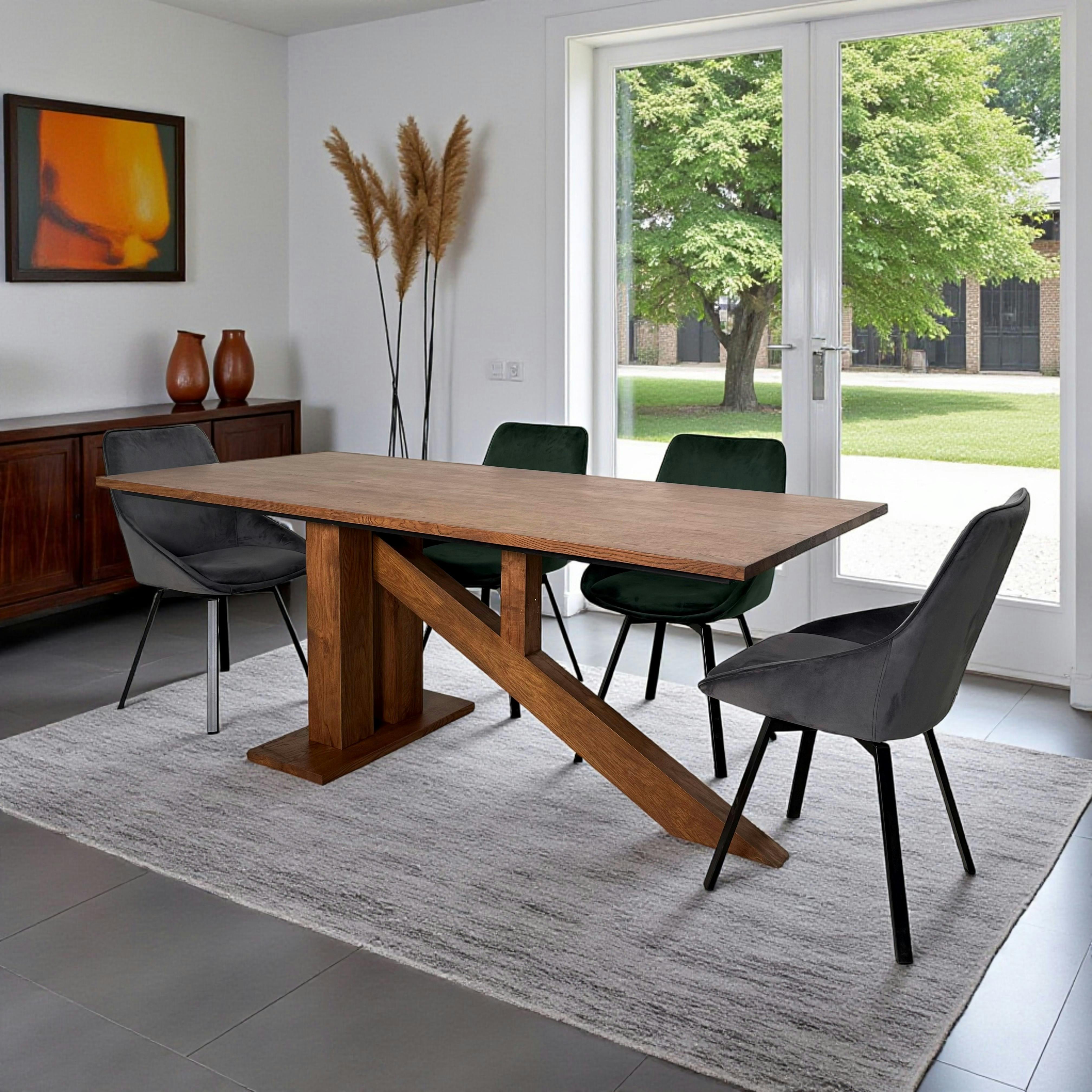 Table à manger moderne piètement oblique chêne massif 200 cm OKA