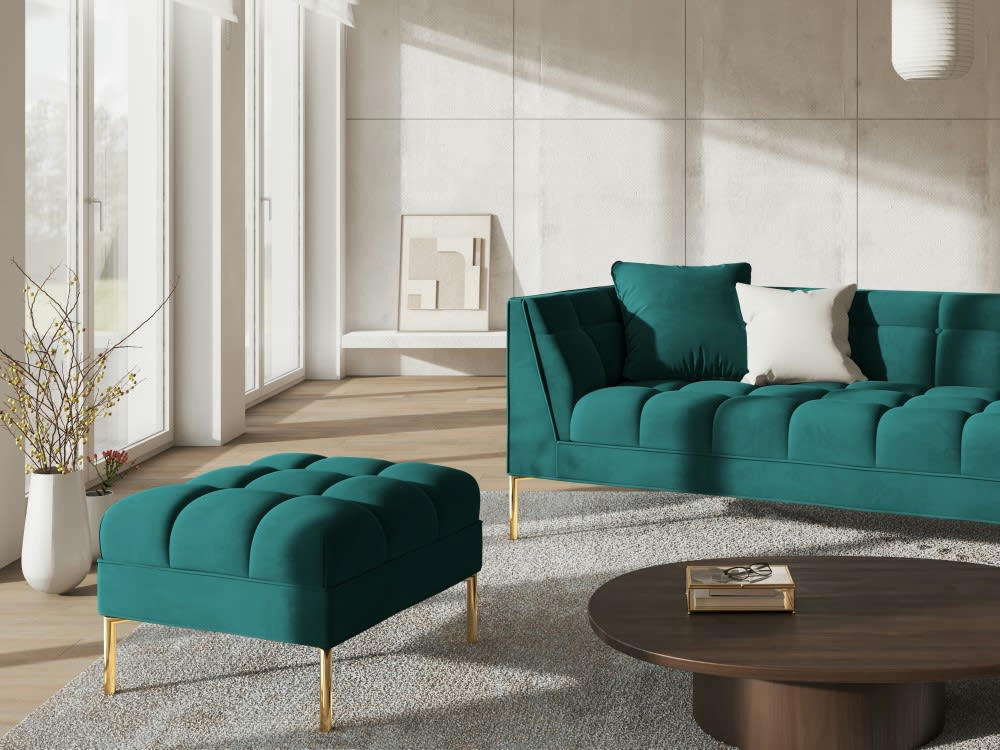 KAROO - Pouf velours turquoise