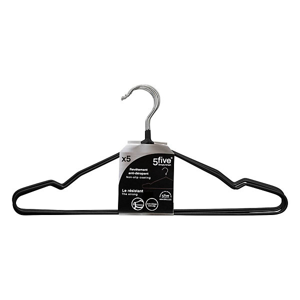 Lot de 5 cintres anti-dérapant noir - Noir- 5five