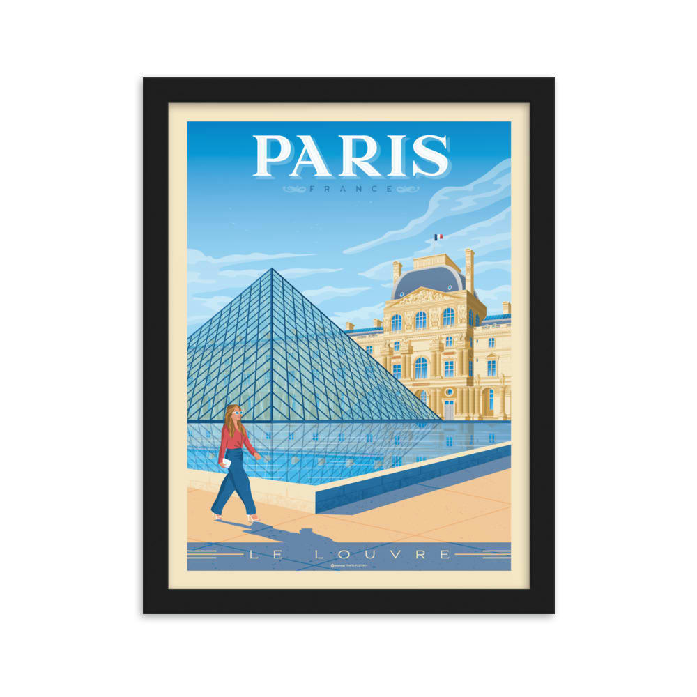 - Affiche Paris France - Le Louvre + Cadre Bois noir 21x29,7 cm