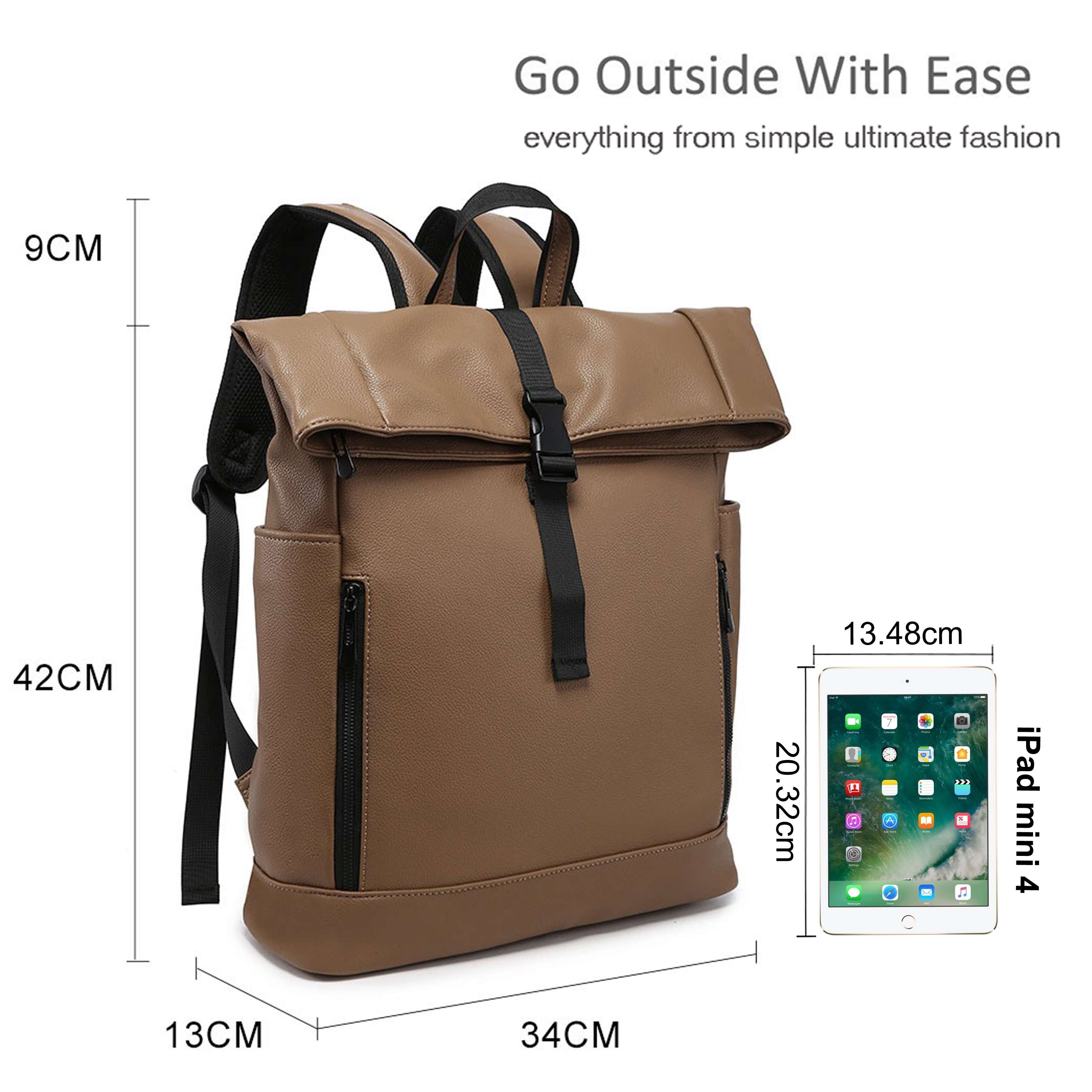 Kitise Roll Top Backpack with Zipper Pockets and Buckle Closure