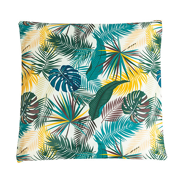 Coussin d'extérieur carré imperméable Palma feuillage tropical vert L.45 x l.45cm Deco&co
