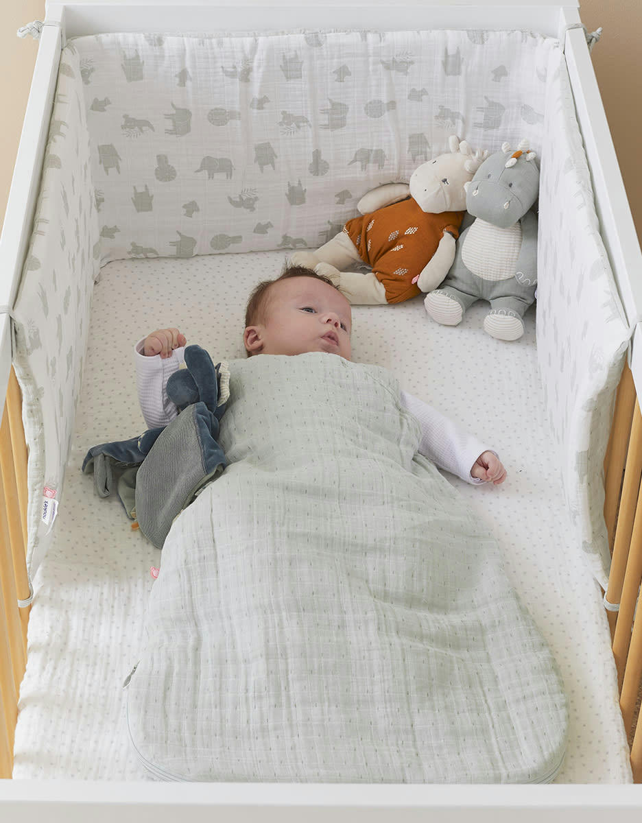 - Tour de lit mousseline de coton bio écru et sauge