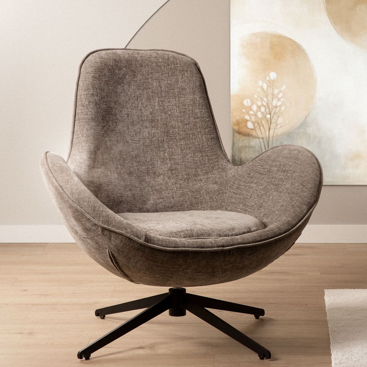 Fotel LUNAIRE obrotowy welurowy szary 86x76x87 cm