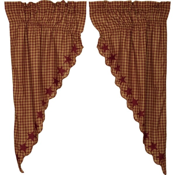Primitive Curtains VHC Star Short Prairie Panel 63x36x18 Pair Rod Pocket Cotton Appliqued - Prairie Panel 63x36