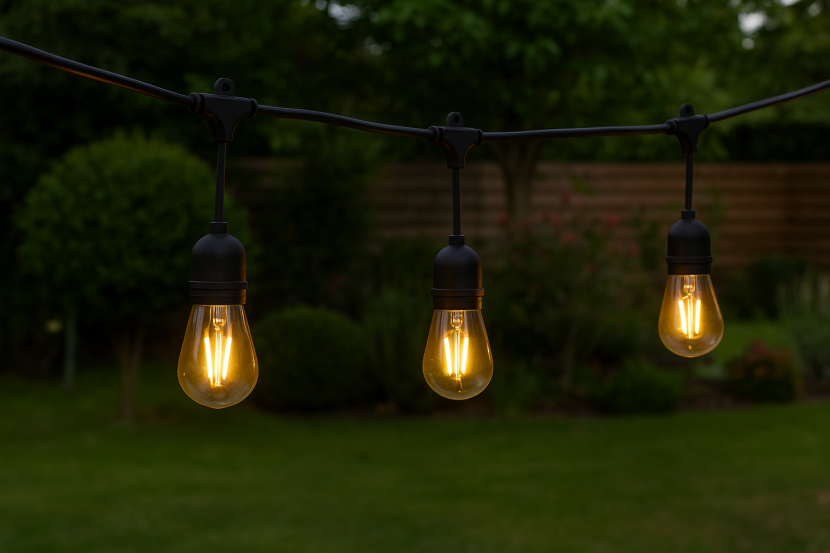 Girlanda LED 20 żarówek ciepła biel 13 m IP44 łączona czarny przewód