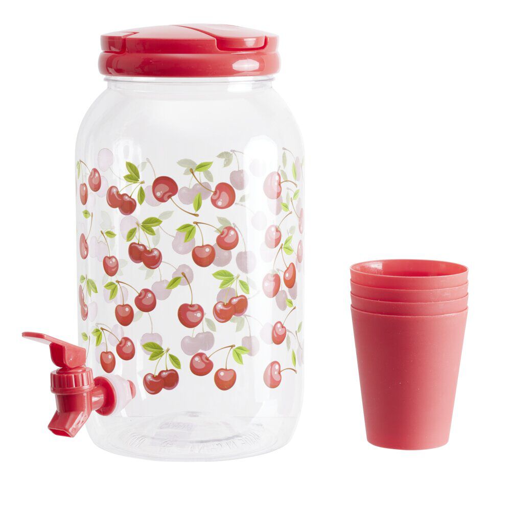 Distributeur boisson 3,8L plastique motif fruit avec 4 verres 480ml (2 modèles)