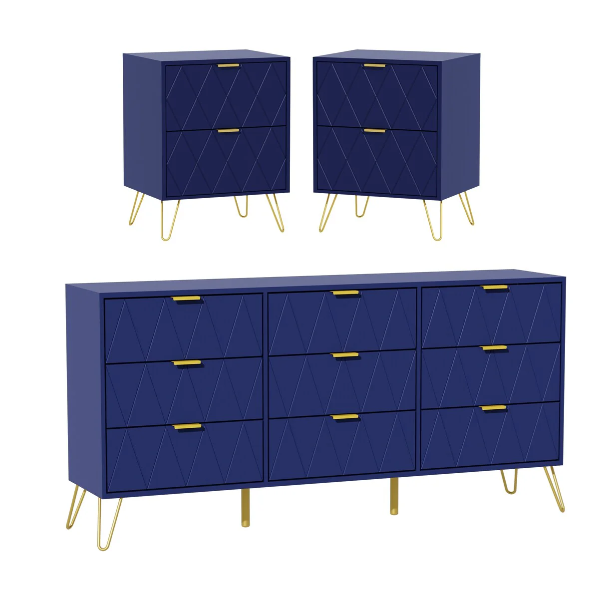 9 Drawer Dresser and Night Stand Sets for Bedroom Set of 2