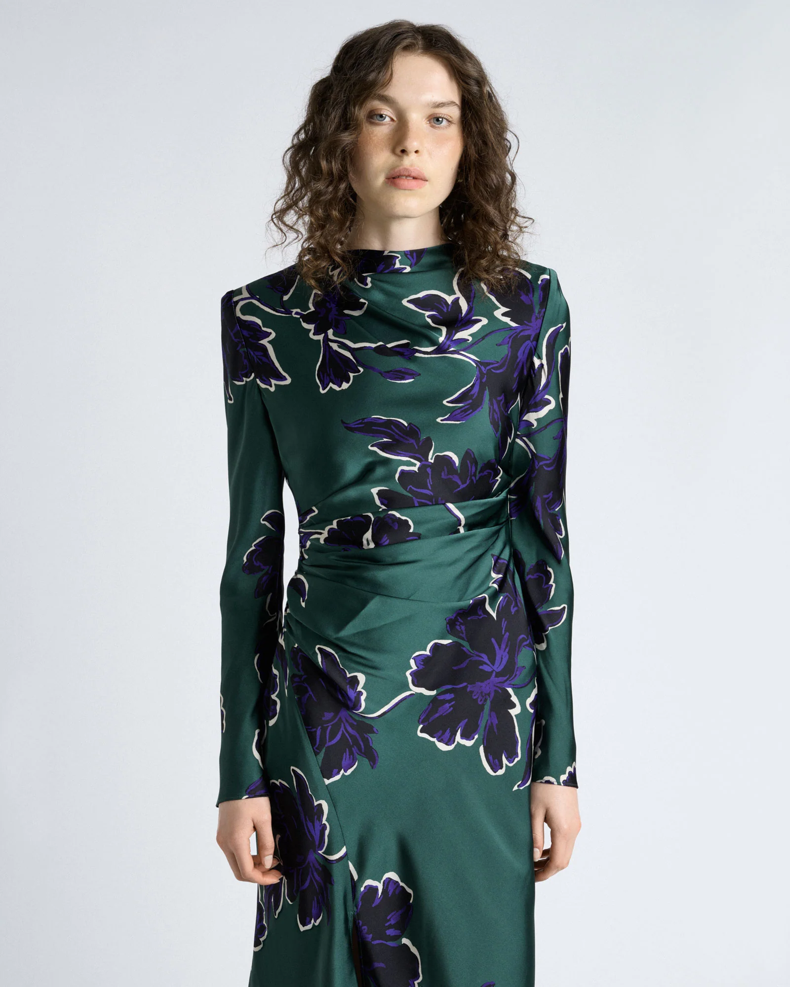 Fern Brushwork Floral Gathered Midi Dress