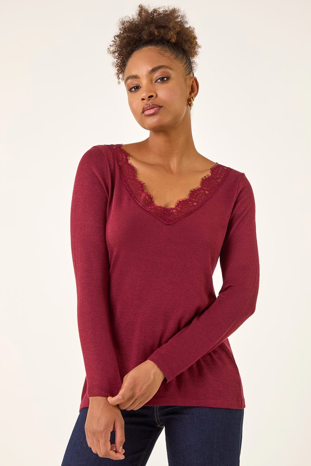 Roman Lace V-Neck Stretch Top