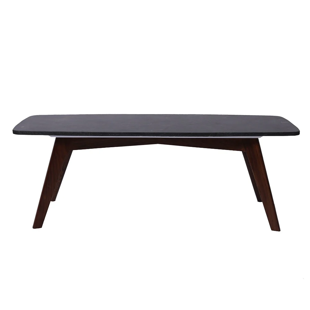 Faura 18 x 43.5 Rectangular Italian Black Marble Coffee Table with Walnut Legs
