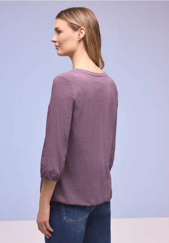 3/4-Arm Shirt mit Split Neck und Knöpfen