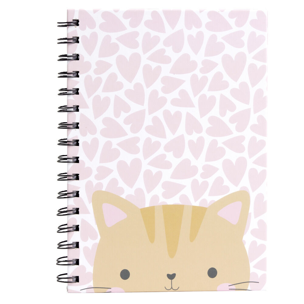 Carnet spirale A5 à lignes thème chaton coeur 160 pages