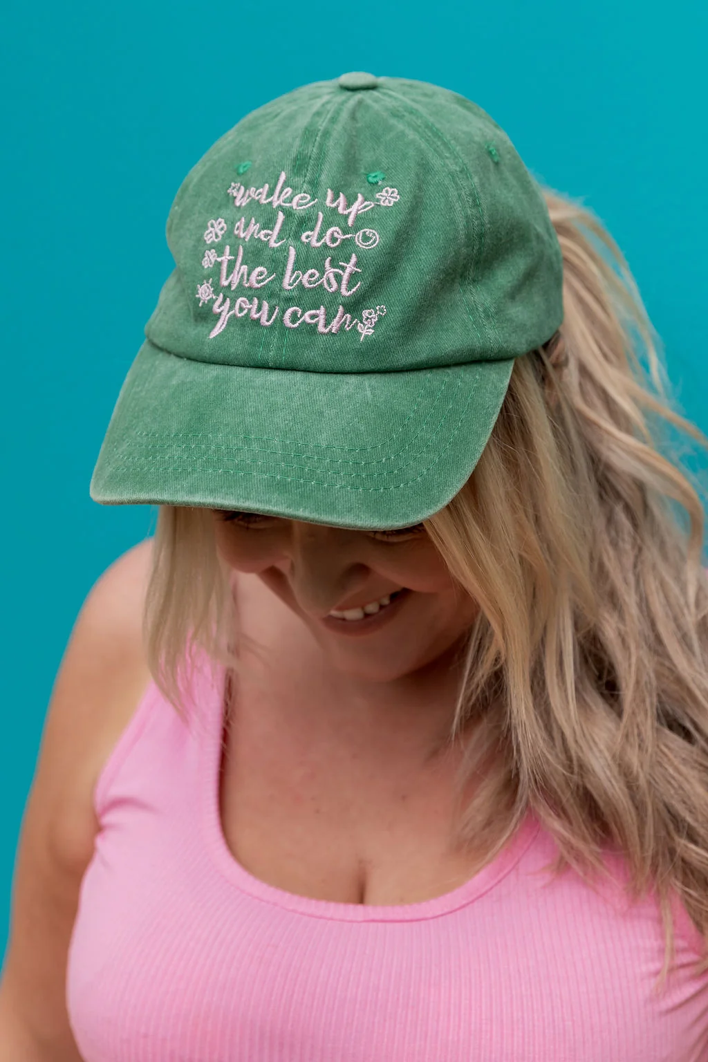 Essentials Slogan Cap in Show Up Green