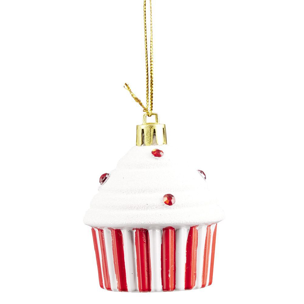 Décoration de No&euml;l cupcake à suspendre rouge et blanc H.6 cm