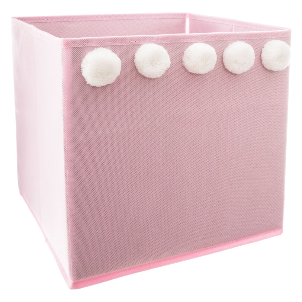 Cubo de arrumação rosa com pompons 29cm