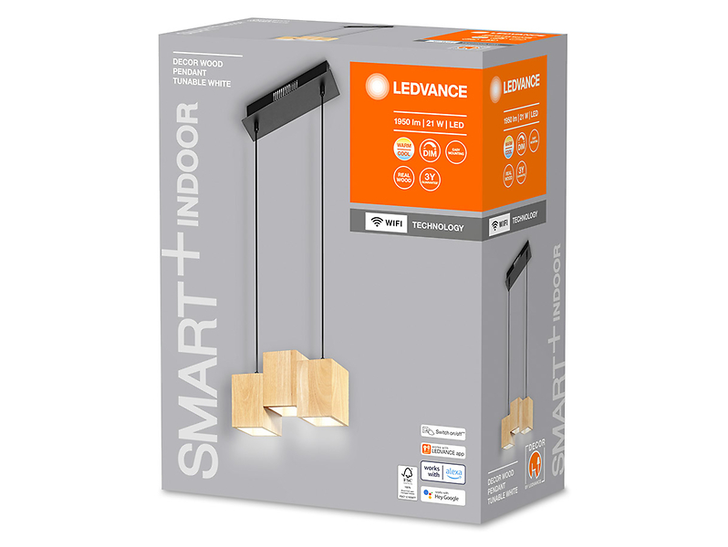 Lampa wisząca Smart Wifi Decor LED drewniana brązowa
